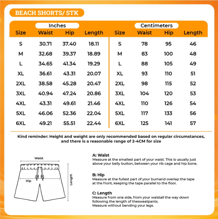 Product size chart