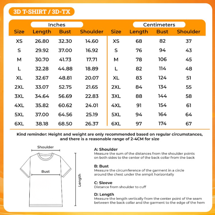 Product size chart