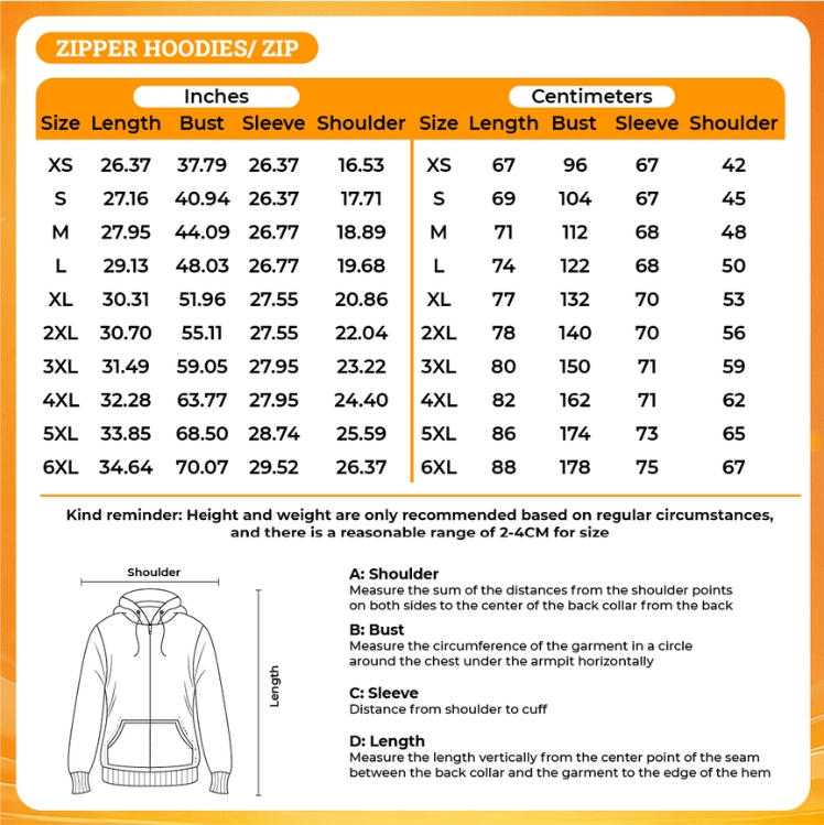 Product size chart
